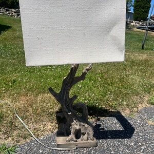 Pair of Driftwood Table Lamp with Beige Rectangular Shades
